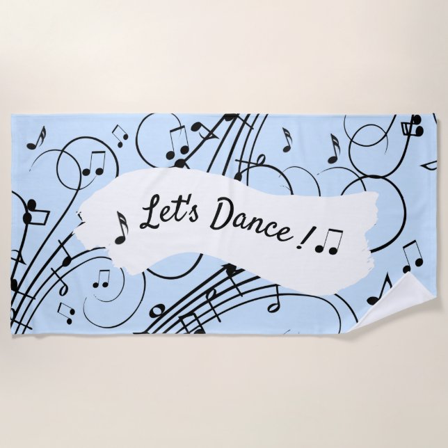 Fancy Music Notes Blue Beach Towel (Front)