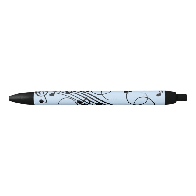 Fancy Music Notes Blue Black Ink Pen (Front)