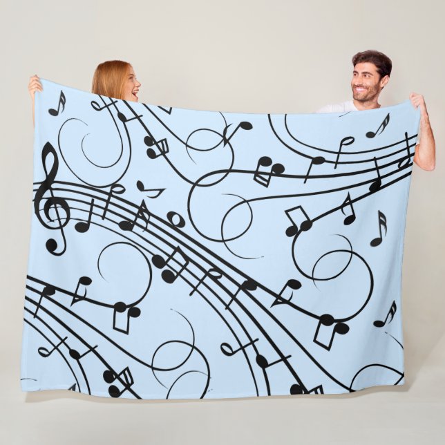 Fancy Music Notes Blue Fleece Blanket (In Situ)