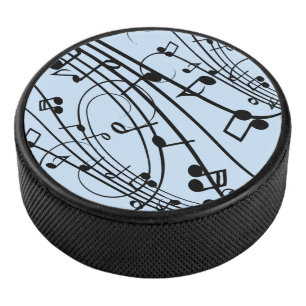 Fancy Music Notes Blue Hockey Puck