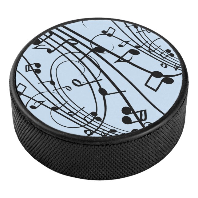 Fancy Music Notes Blue Hockey Puck (3/4)