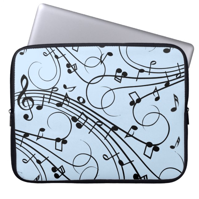 Fancy Music Notes Blue Laptop Sleeve (Front)