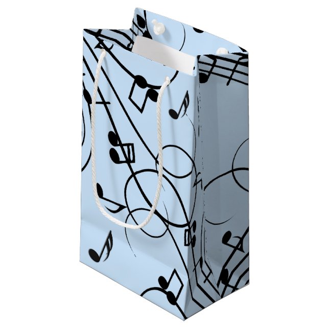 Fancy Music Notes Blue Small Gift Bag (Front Angled)