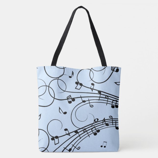 Fancy Music Notes Blue Tote Bag (Back)