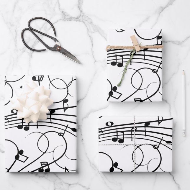Fancy Music Notes Wrapping Paper Sheet (Front)