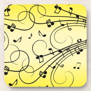 Fancy Music Notes Yellow Coaster