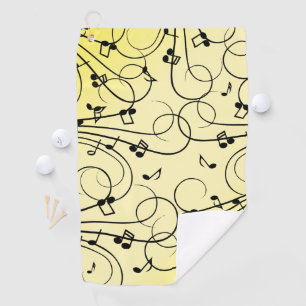 Fancy Music Notes Yellow Golf Towel