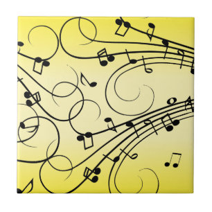 Fancy Music Notes Yellow Tile