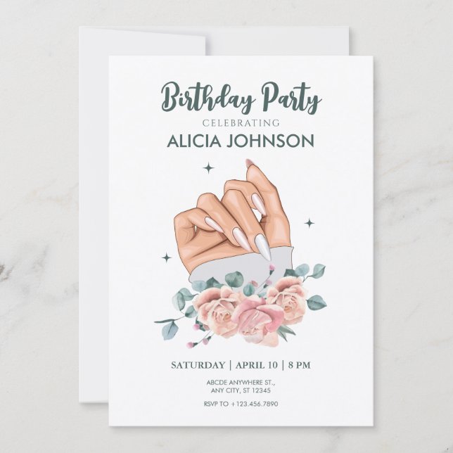 Fancy nail art Birthday Invitation (Front)