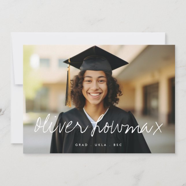 Fancy Name Elegant Grad Graduate Two Photo Announcement (Front)