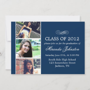 Fancy Navy Photo Strip Graduation Announcements
