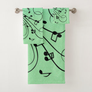 Fancy Notes Green Music Design Bath Towel Set
