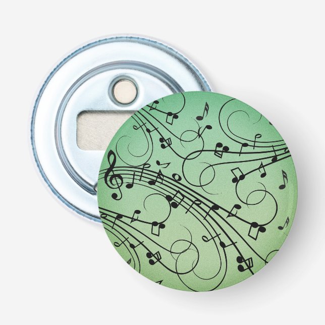 Fancy Notes Green Music Design Bottle Opener (Front)