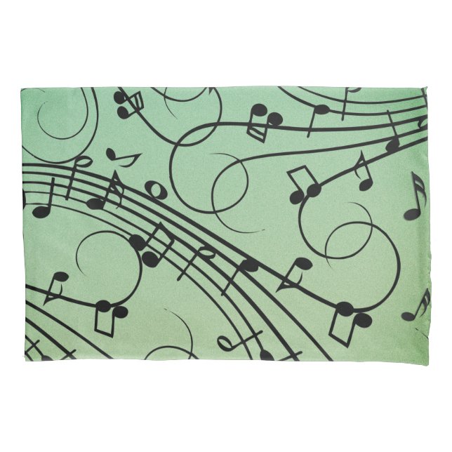 Fancy Notes Green Music Design Pillowcase (Front)