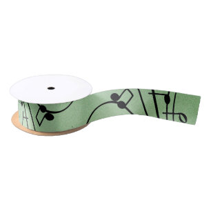 Fancy Notes Green Music Design Satin Ribbon