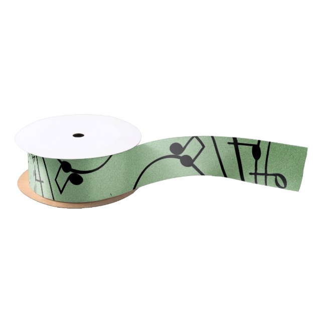 Fancy Notes Green Music Design Satin Ribbon (Spool)