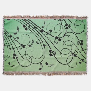 Fancy Notes Green Music Design Throw Blanket