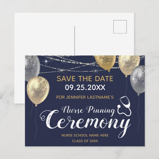 Fancy Nurse Pinning Ceremony Save the Date Postcard (Front/Back)