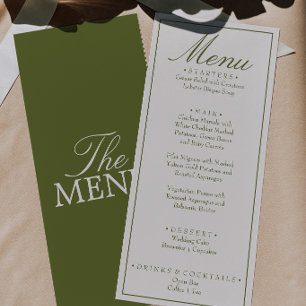Fancy Olive Green Cream Old Money Luxury Wedding Menu