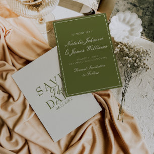 Fancy Olive Green Cream Old Money Retro Wedding Save The Date
