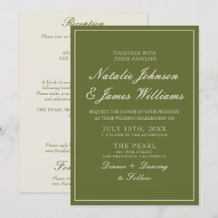 Fancy Olive Green Old Money All In One Wedding Invitation