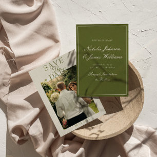 Fancy Olive Green Old Money Photo Wedding Save The Date