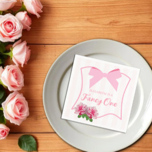 Fancy One Bow Floral 1st Birthday Napkin