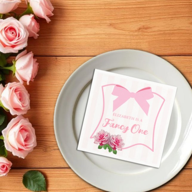 Fancy One Bow Floral 1st Birthday Napkin (Creator Uploaded)