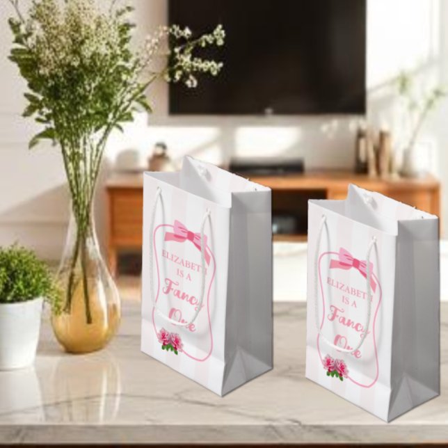 Fancy One Bow Floral 1st Birthday Small Gift Bag (Creator Uploaded)