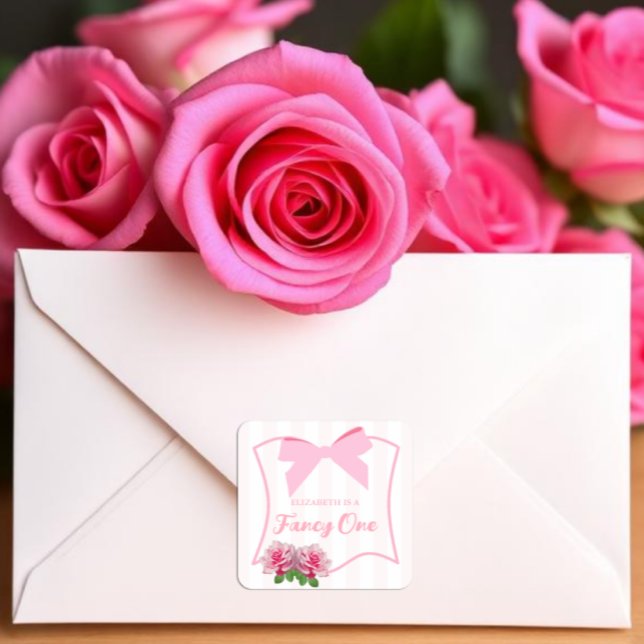 Fancy One Bow Floral 1st Birthday Square Sticker (Creator Uploaded)