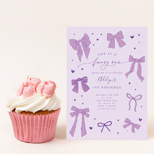Fancy ONE Coquette Bow Purple Birthday Party Invitation