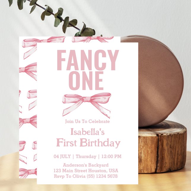 Fancy One Pink Bow Coquette Girl 1st Birthday  Invitation (Creator Uploaded)