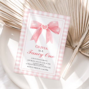 Fancy One Pink Bow preppy Coquette 1st birthday Invitation