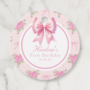 Fancy One Pink Coquette Bow First Birthday Favour Tags