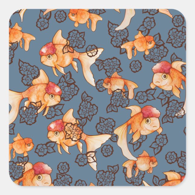 Fancy Oranda Goldfish Square Sticker (Front)