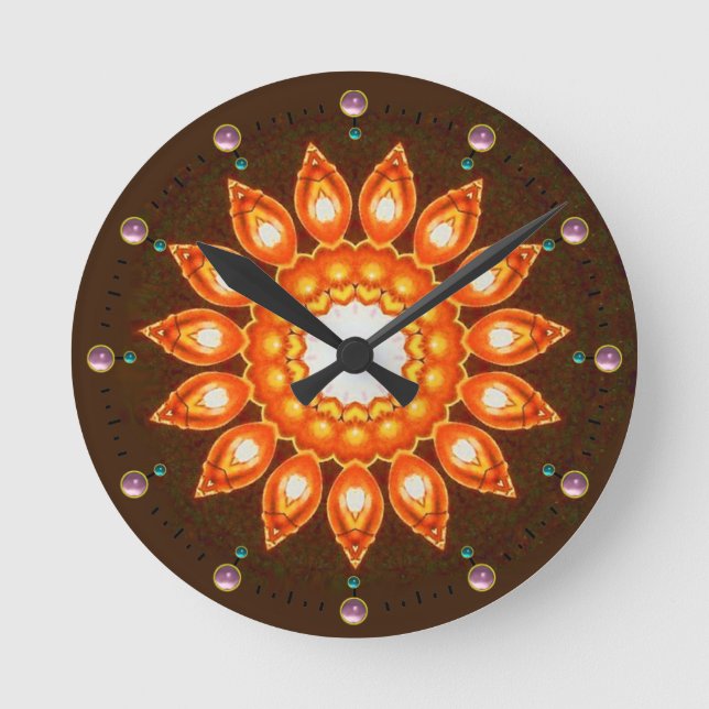 FANCY ORANGE FLOWER ROUND CLOCK (Front)