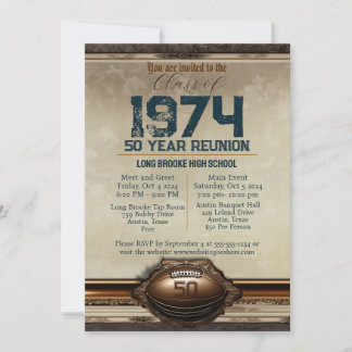 Fancy Ornate Football 50 Year High School Reunion Invitation