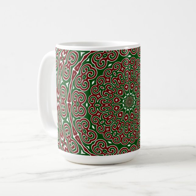Fancy Ornate Maximalist Groovy Christmas Mandala Coffee Mug (Front Left)