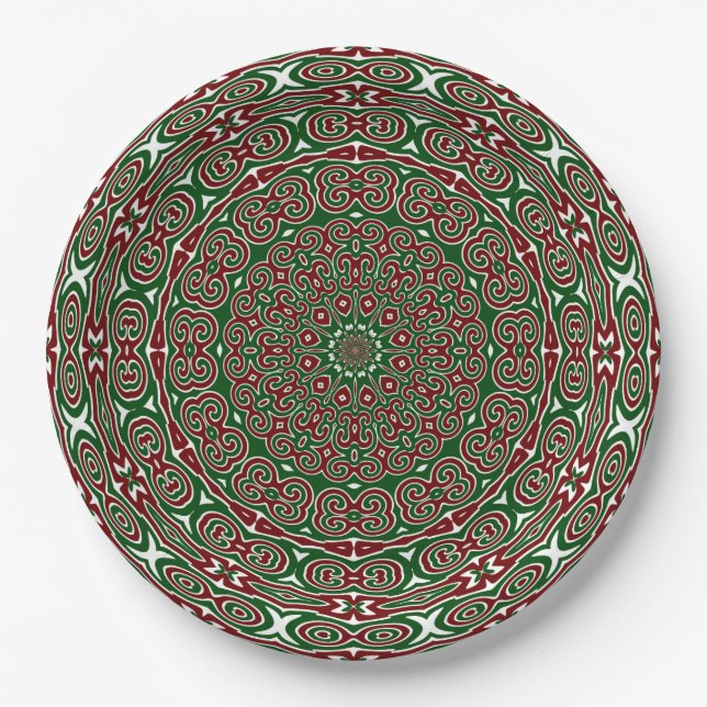 Fancy Ornate Maximalist Groovy Christmas Mandala Paper Plate (Front)