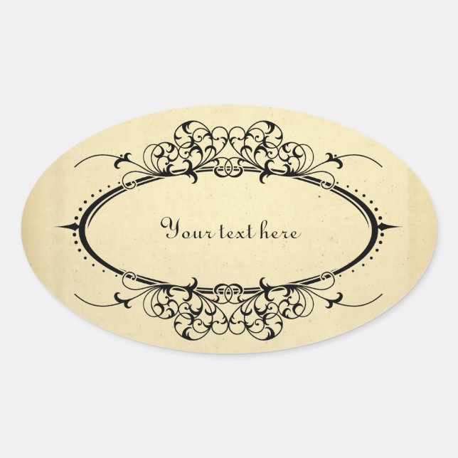 Fancy Oval Vintage Frame Customisable Oval Sticker (Front)