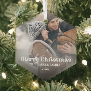 Fancy overlay vintage text Merry Christmas Glass O Tree Decoration