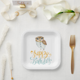 Fancy Owl Birthday Paper Plate