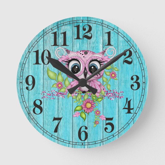 Fancy Owl Mason Round Wall Clock (Front)