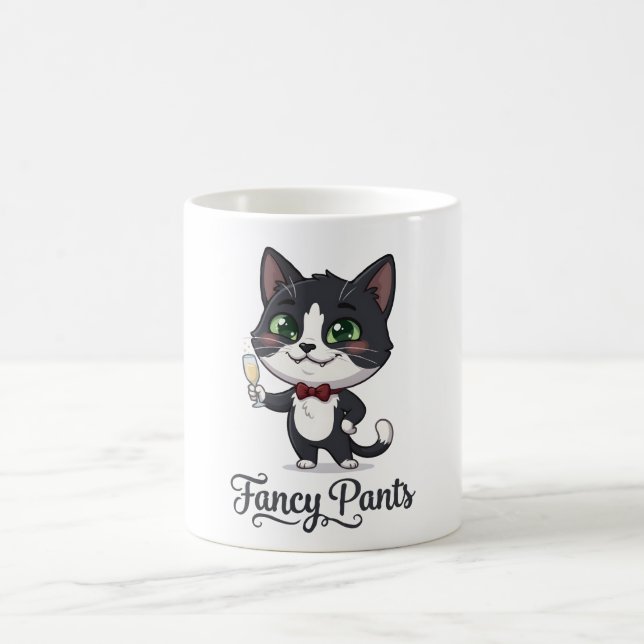 Fancy Pants Tuxedo Cat Cheers Coffee Mug (Center)