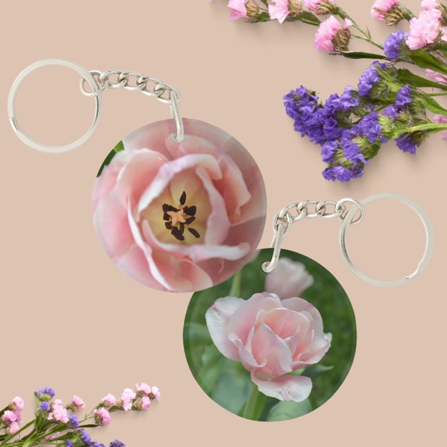 Fancy Pastel Pink Tulips acrylic Key Ring (Creator Uploaded)