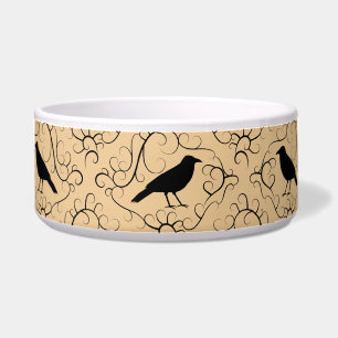 Fancy Pattern with Crows. Black and Beige.