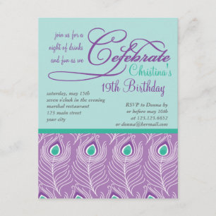 Fancy Peacock Feathers Birthday Party Celebration Invitation