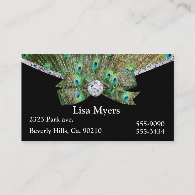 Fancy Peacock Plume & Diamonds Business Card (Front)