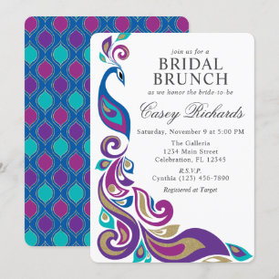 Fancy Peacock Purple and Teal Bridal Shower Invitation
