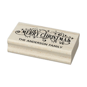 Fancy Personalised Merry Christmas Wood Art Stamp